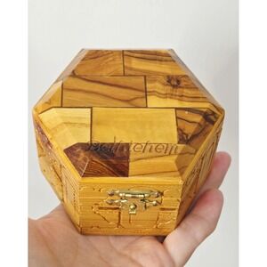 Vintage Handmade Wood Trinket Box Handcrafted in the Holy Land (Bethlehem)